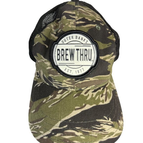 Brew Thru Outer Banks Baseball Hat NC Beach Mesh Snapback Camo Trucker Cap Hat - Picture 1 of 9